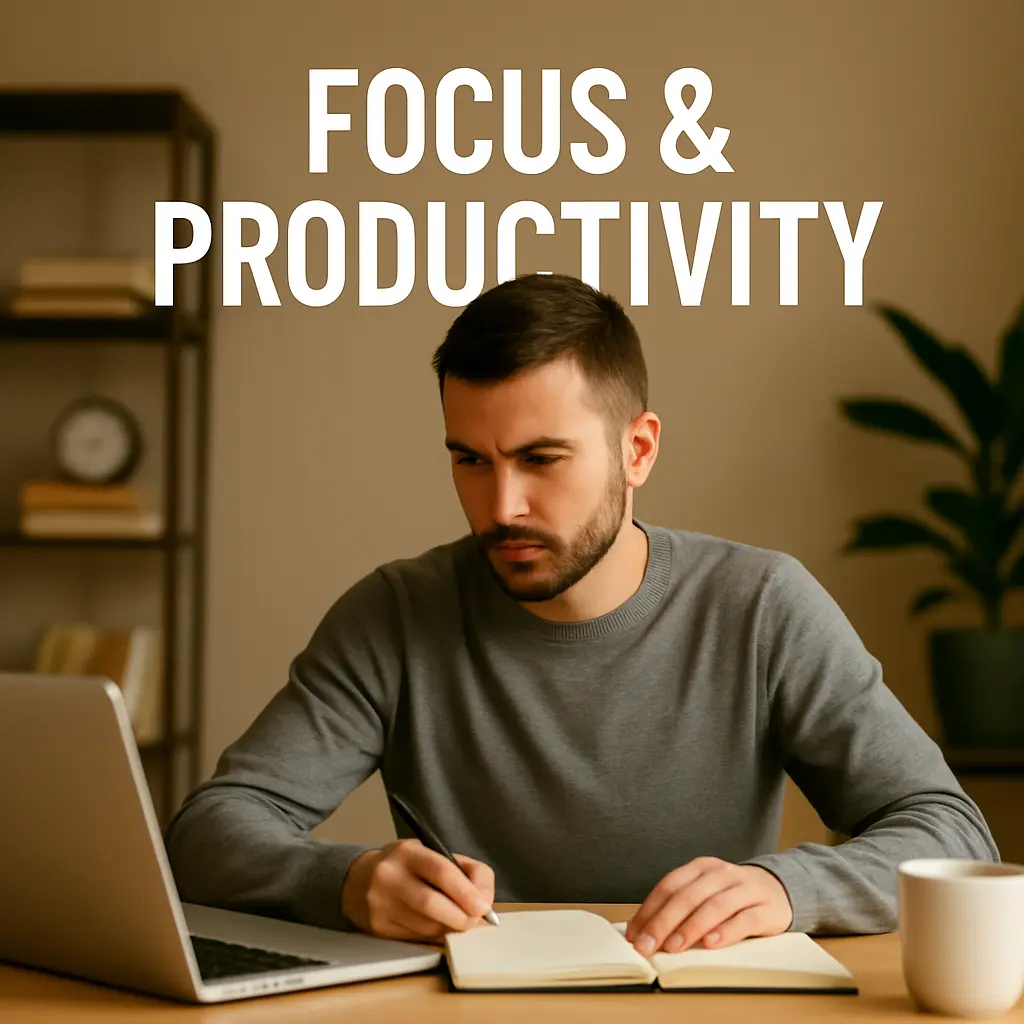 Focused young man working at a laptop – Focus and Productivity category on Ritoza.com